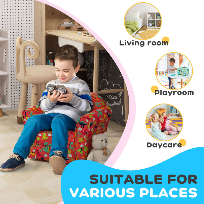 Dinosaur-Themed Kids Armchair - Sturdy Wooden Frame & Cozy Chair for Children - Perfect for Bedroom, Playroom, or Kids Spaces