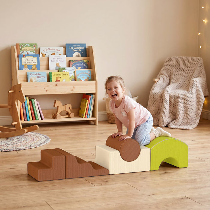 AIYAPLAY Toddlers Climbing Toys, 5-Piece Foam Climbing Blocks with Non-Slip Bottom, Washable Cover for Crawling or Building