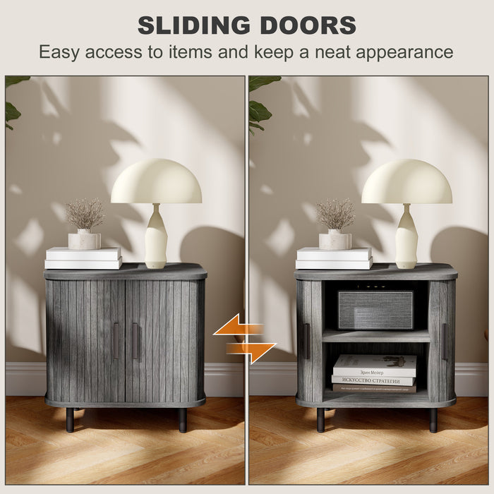 HOMCOM Bedside Table, Nordic Side Table with Roller Shutter Style Sliding Doors and Metal Legs for Bedroom, Living Room, Grey