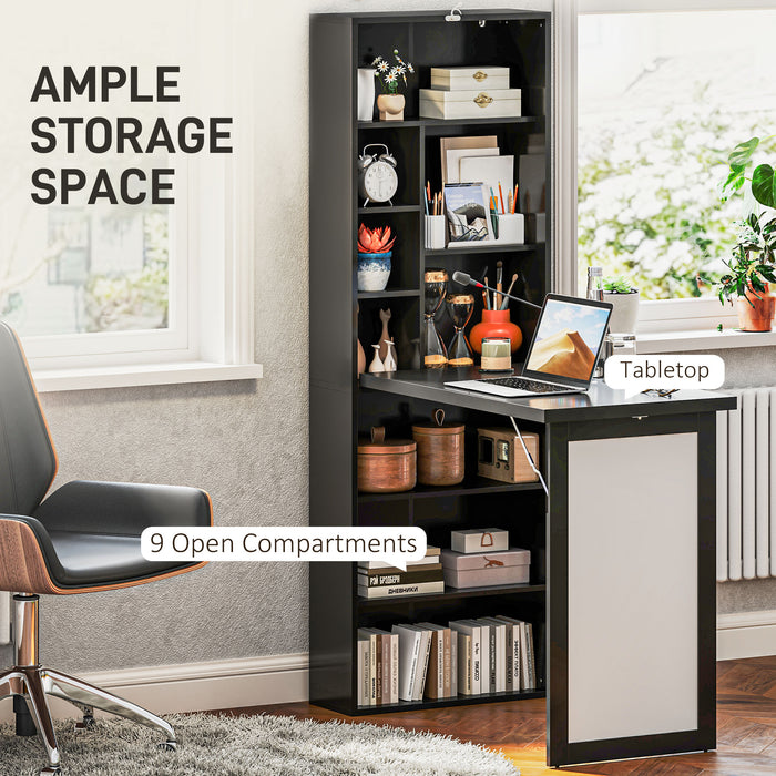 HOMCOM Three-Part Work Desk, with Storage and Chalkboard - Black