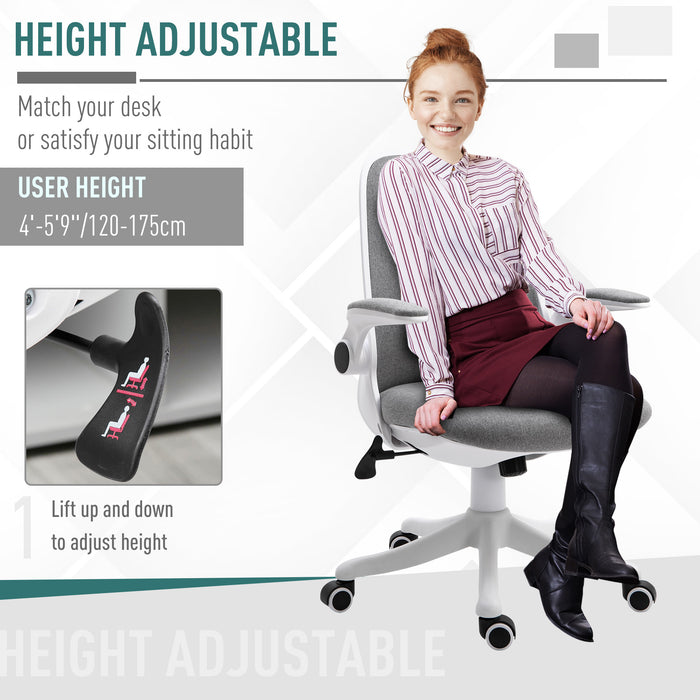 Ergonomic Swivel Chair for Home Office - Breathable Fabric, Adjustable Flip-Up Arms, Computer Desk Chair - Ideal for Study Room, Workstation in Grey
