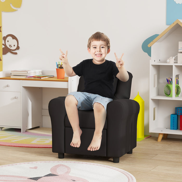 HOMCOM Kids Armchair, Kids Recliner Chair, PU Leather Kids Chair with Adjustable Backrest & Footrest, Padded Headrest, Black | Aosom UK