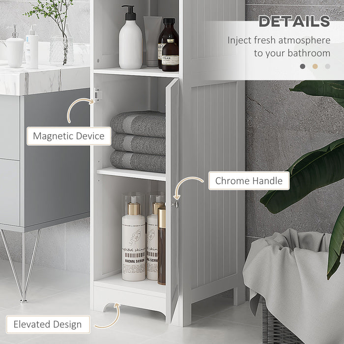 HOMCOM Slim Bathroom Storage Cabinet, Tall Bathroom Cabinet with 3 Open Shelves and Adjustable Shelf, White
