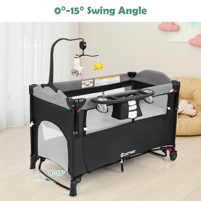5-in-1 Baby Bassinet Bedside Sleeper with Diaper Changer and Hanging Toys-