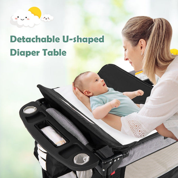 5-in-1 Baby Bassinet Bedside Sleeper with Diaper Changer and Hanging Toys-