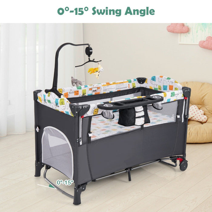 5-in-1 Baby Bassinet Bedside Sleeper with Diaper Changer and Hanging Toys-