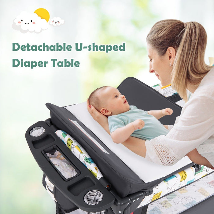 5-in-1 Baby Bassinet Bedside Sleeper with Diaper Changer and Hanging Toys-