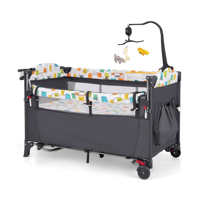 5-in-1 Baby Bassinet Bedside Sleeper with Diaper Changer and Hanging Toys-