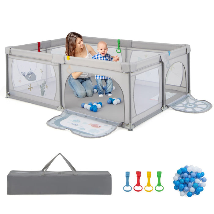 Playpen for Babies and Toddlers - 206x147 cm Size with 50 Ocean Balls - Ideal for Safe and Fun Playtime