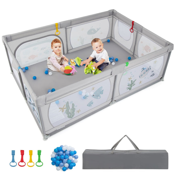 Playpen for Babies and Toddlers - 206x147 cm Size with 50 Ocean Balls - Ideal for Safe and Fun Playtime