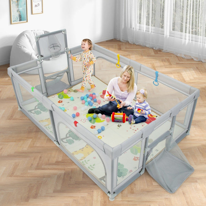 Large Baby Playpen with Mat with Basketball Hoop and Soccer Nets-