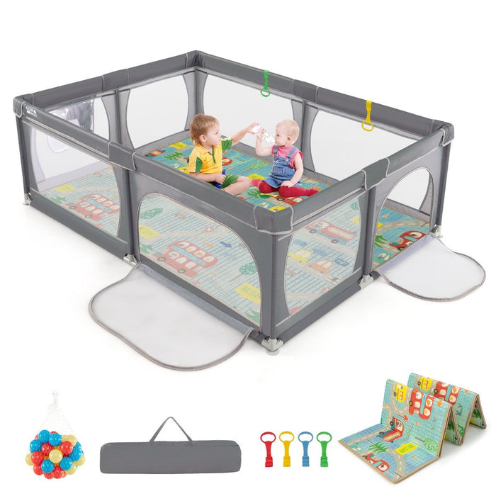 Baby Playpen with Mat and 4 Pull Rings -