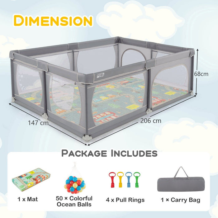 Baby Playpen with Mat and 4 Pull Rings -