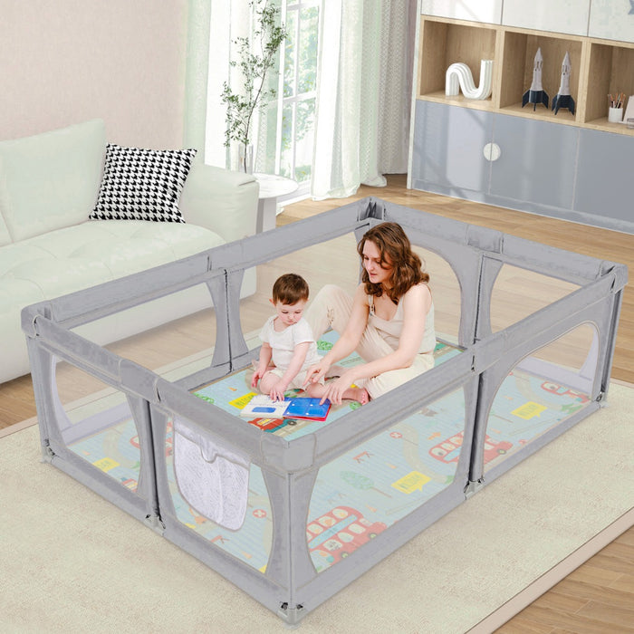 Baby Playpen with Mat and 4 Pull Rings -