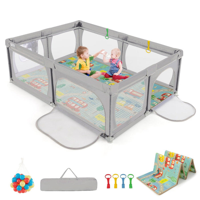 Baby Playpen with Mat and 4 Pull Rings -
