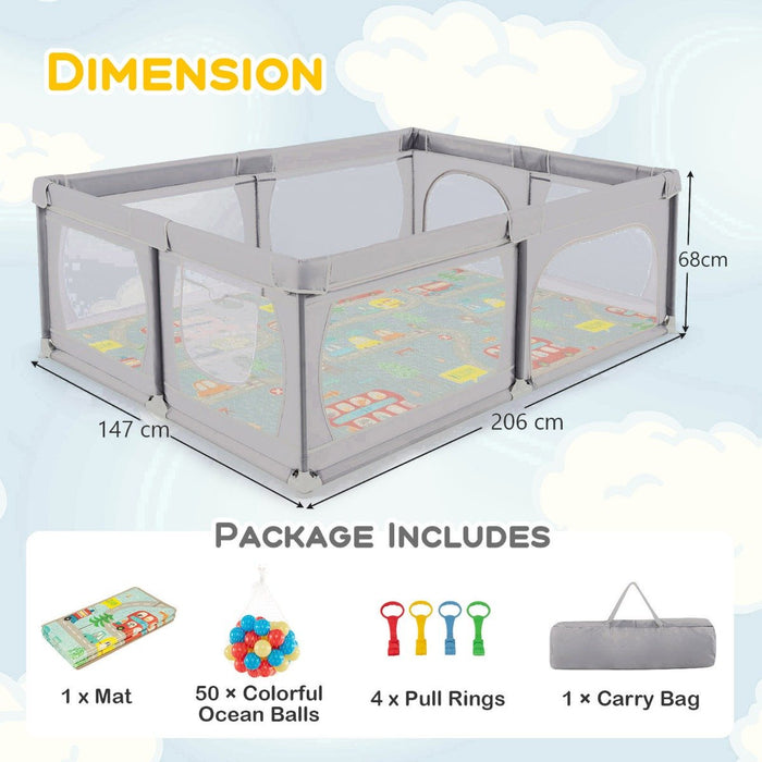 Baby Playpen with Mat and 4 Pull Rings -
