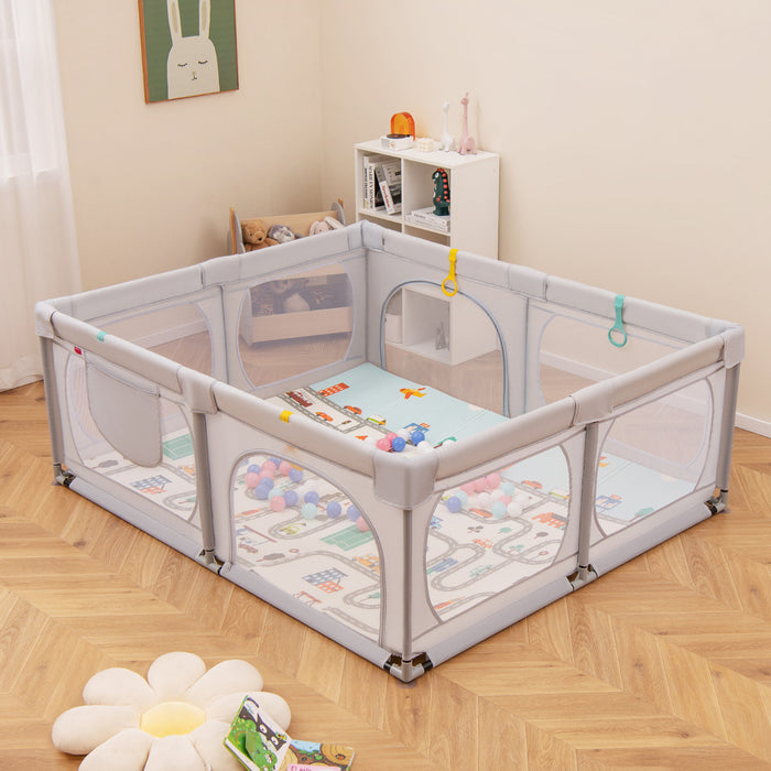 Baby Playpen with Safe Gate and Breathable Mesh-