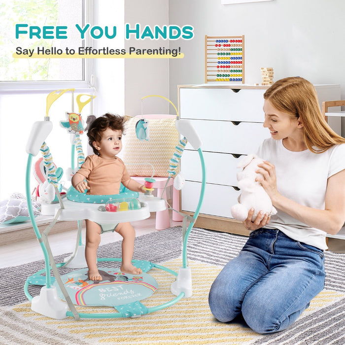 Baby Stationary Activity Center with 360° Rotary Seat and 3 Adjustable Heights for 6 Months+-Blue