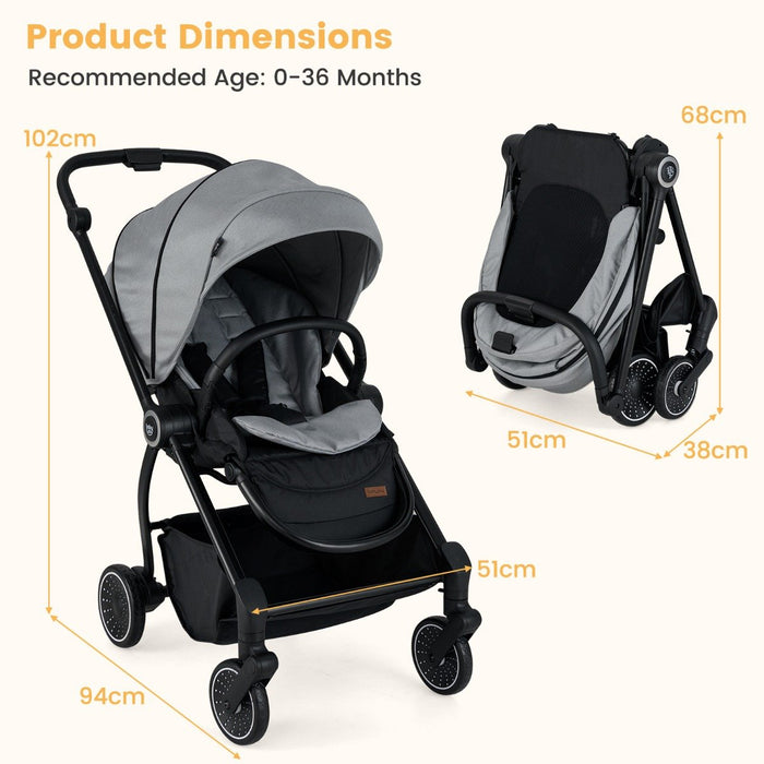 Baby Stroller with Reversible Seat Foldable Infant Pram Stroller-