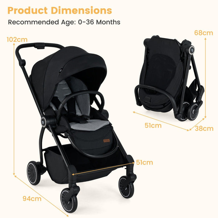 Baby Stroller with Reversible Seat Foldable Infant Pram Stroller-