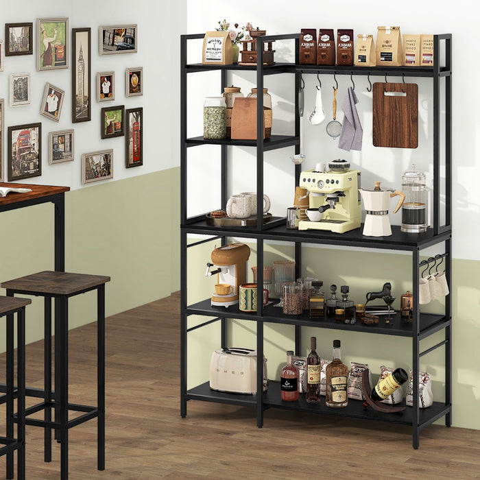 Bakers Rack with Power Outlets and 10 S-Shaped Hooks-Coffee