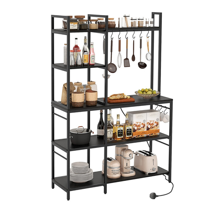 Bakers Rack with Power Outlets and 10 S-Shaped Hooks-Coffee