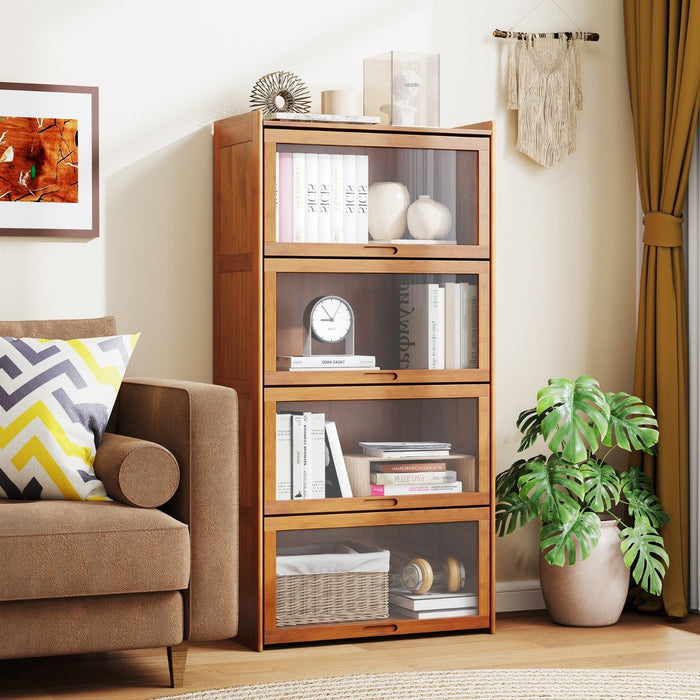 Bamboo Bookshelf with See-through Acrylic Doors-Brown