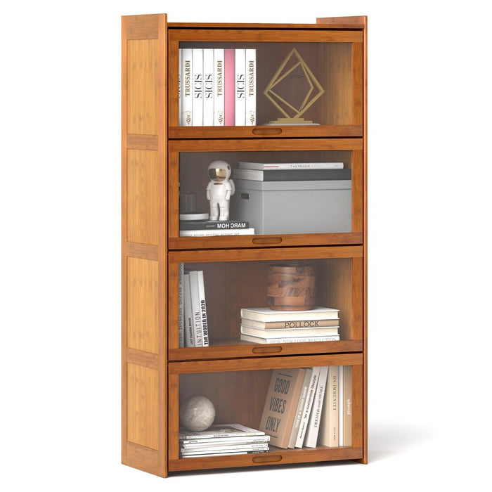 Bamboo Bookshelf with See-through Acrylic Doors-Brown