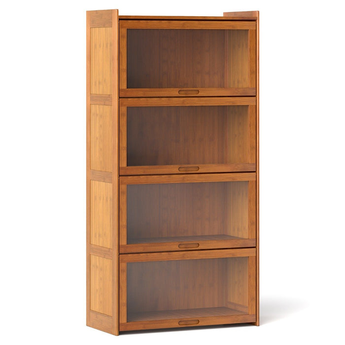 Bamboo Bookshelf with See-through Acrylic Doors-Brown