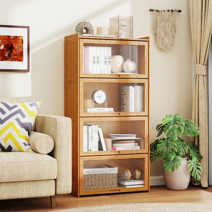 Bamboo Bookshelf with See-through Acrylic Doors-Brown