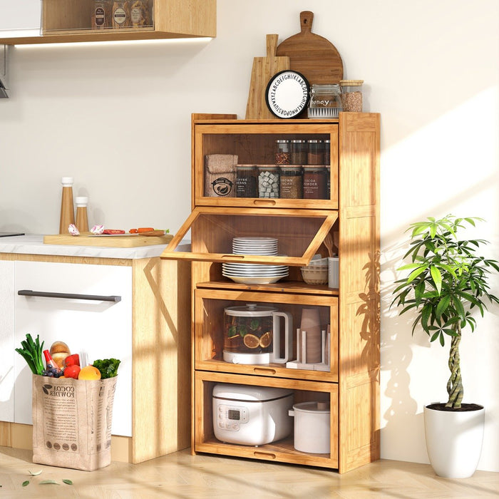 Bamboo Bookshelf with See-through Acrylic Doors-Brown