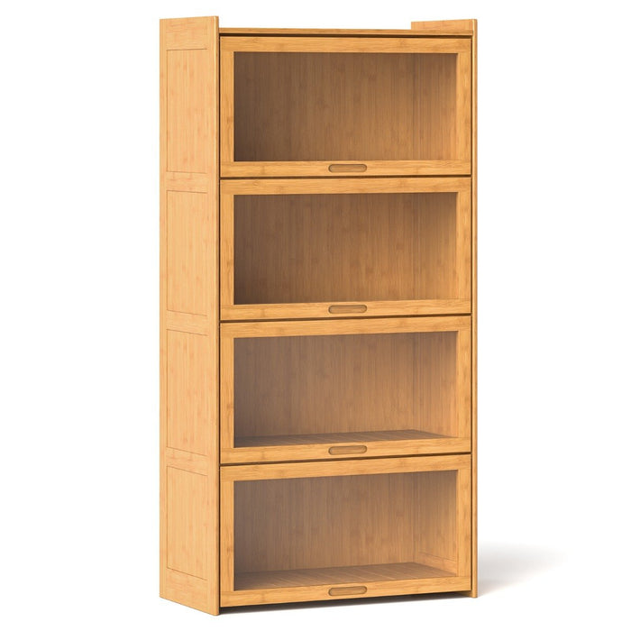 Bamboo Bookshelf with See-through Acrylic Doors-Brown