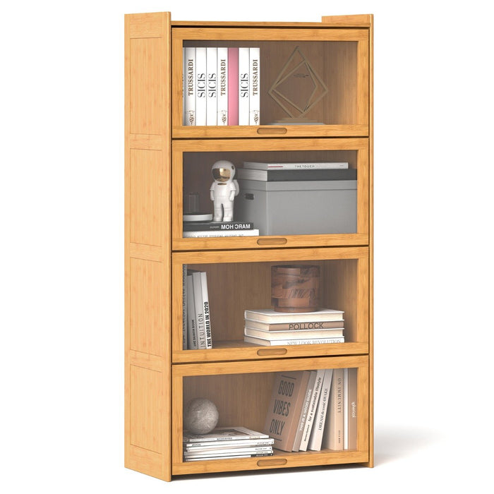 Bamboo Bookshelf with See-through Acrylic Doors-Brown