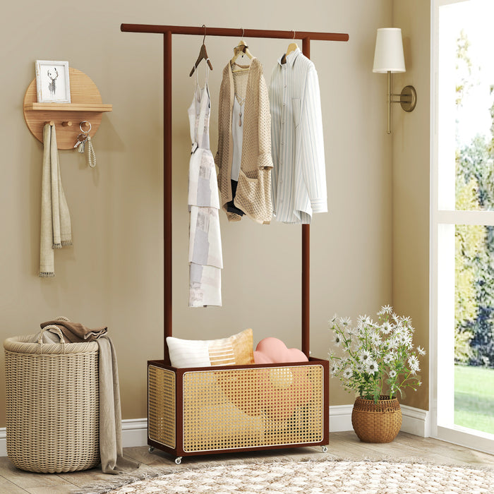 Bamboo Clothes Rack 2-In-1 Clothing Hanging Rail-