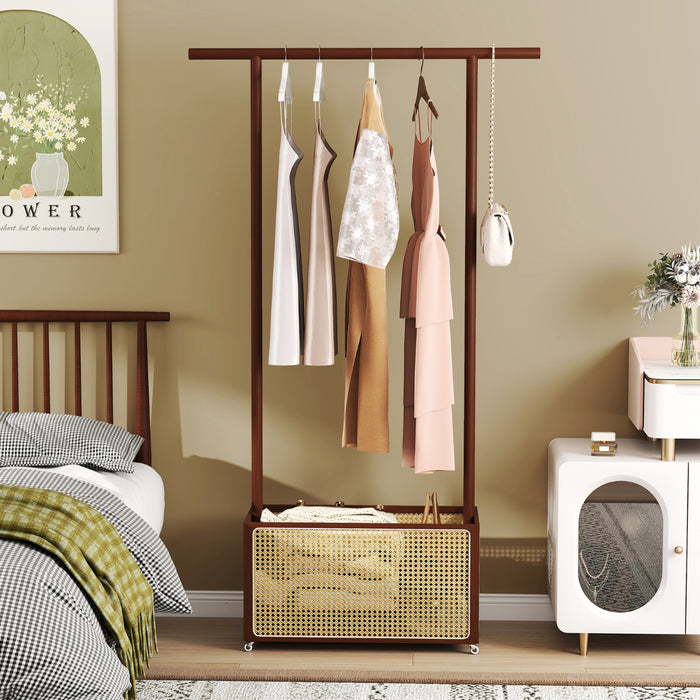 Bamboo Clothes Rack 2-In-1 Clothing Hanging Rail-