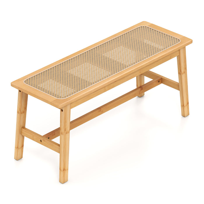 Bamboo Entryway Dining Bench with Handwoven Rattan Seat-