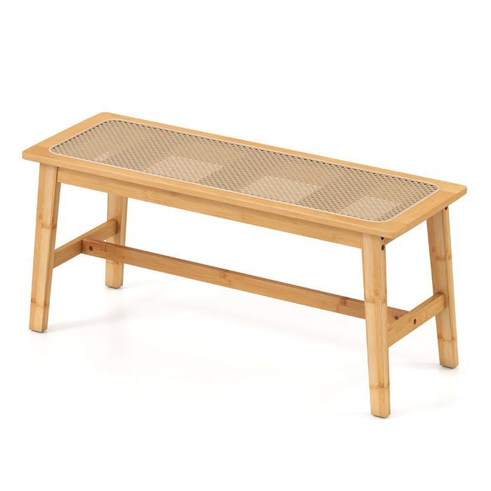 Bamboo Entryway Dining Bench with Handwoven Rattan Seat-