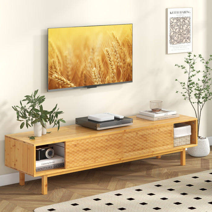 Bamboo TV Stand - Suited for 65” - 70” Televisions, 3 Storage Compartments & Sliding Doors - Perfect for Organized Entertainment Ambiance