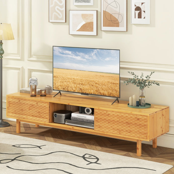 Bamboo TV Stand - Suited for 65” - 70” Televisions, 3 Storage Compartments & Sliding Doors - Perfect for Organized Entertainment Ambiance