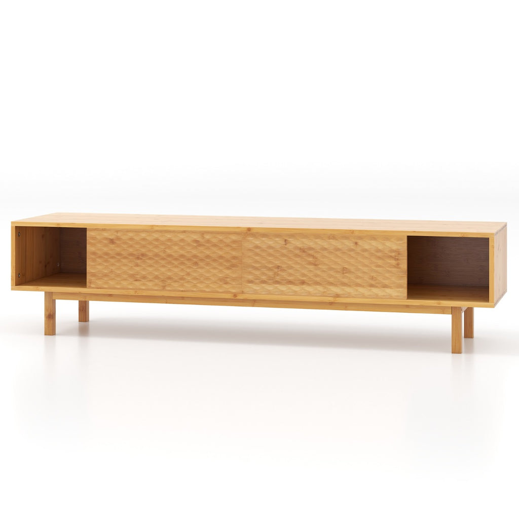 Bamboo TV Stand - Suited for 65” - 70” Televisions, 3 Storage Compartments & Sliding Doors - Perfect for Organized Entertainment Ambiance