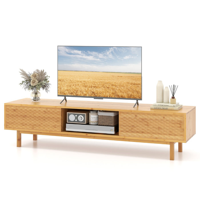 Bamboo TV Stand - Suited for 65” - 70” Televisions, 3 Storage Compartments & Sliding Doors - Perfect for Organized Entertainment Ambiance