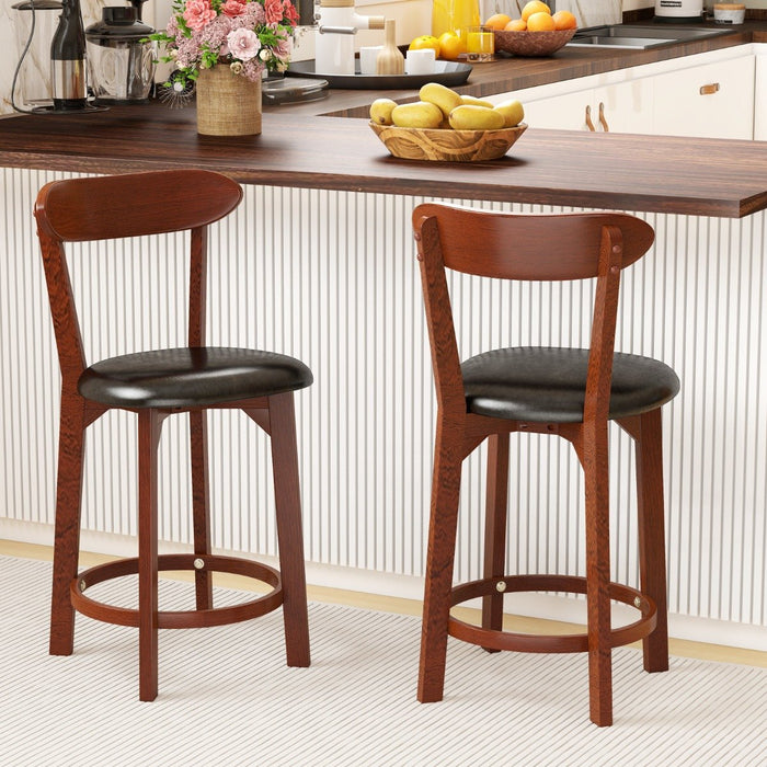 Bar Stool Set of 2 with Curved Backrest and Footrest-29 Inches