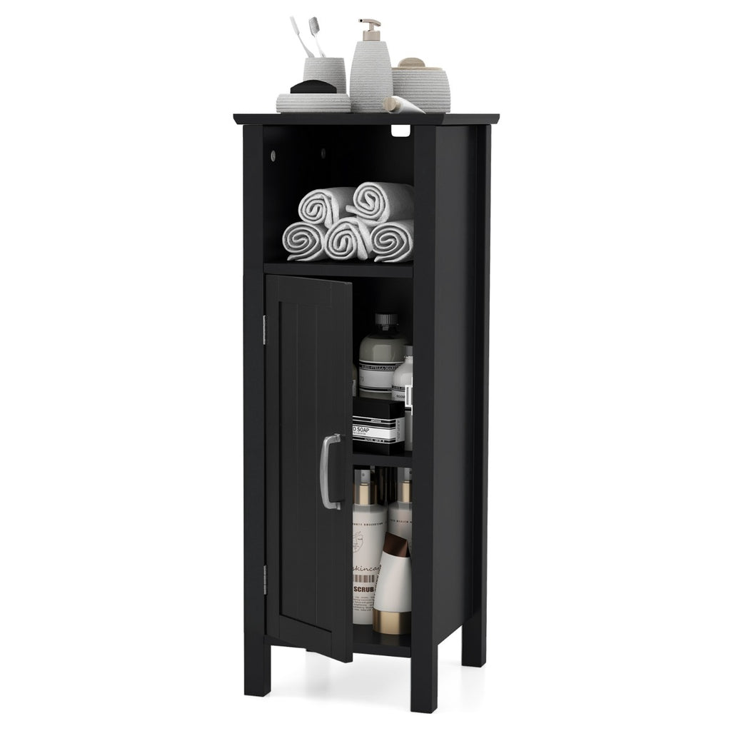 Freestanding Narrow Bathroom Storage Organizer Rack Stand with Door and Adjustable Shelf-
