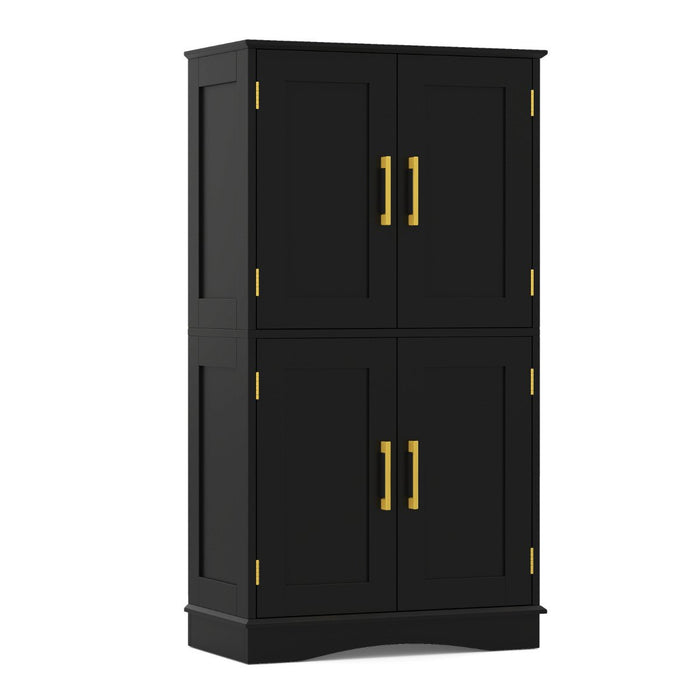 Bathroom Floor Storage Cabinet with 4 Doors and 2 Adjustable Shelves-Grey