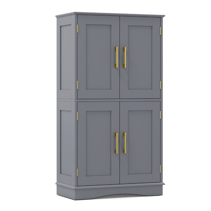 Bathroom Floor Storage Cabinet with 4 Doors and 2 Adjustable Shelves-Grey