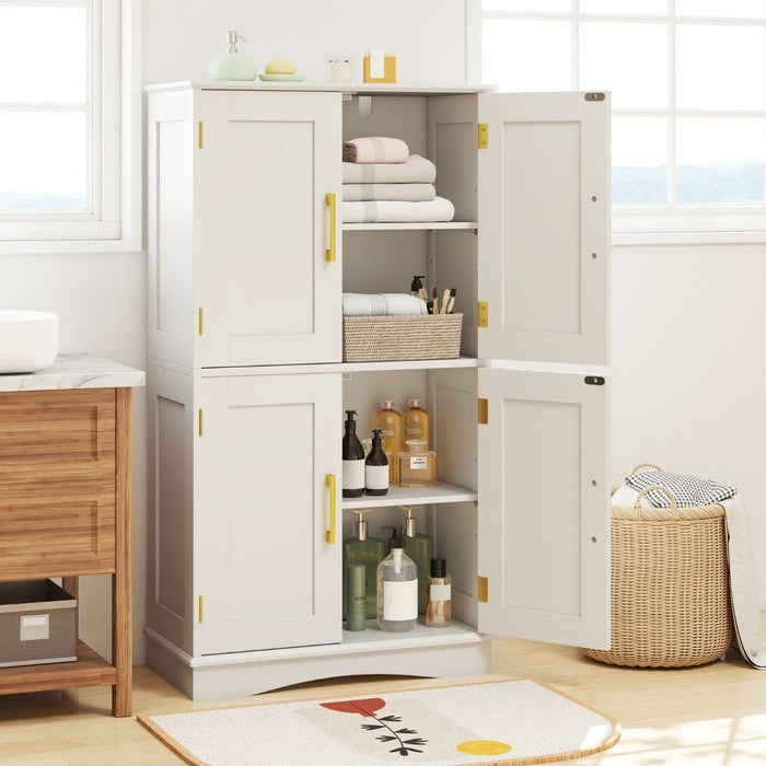 Bathroom Floor Storage Cabinet with 4 Doors and 2 Adjustable Shelves-Grey