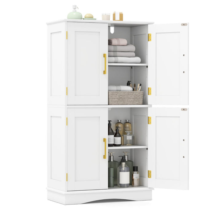Bathroom Floor Storage Cabinet with 4 Doors and 2 Adjustable Shelves-Grey