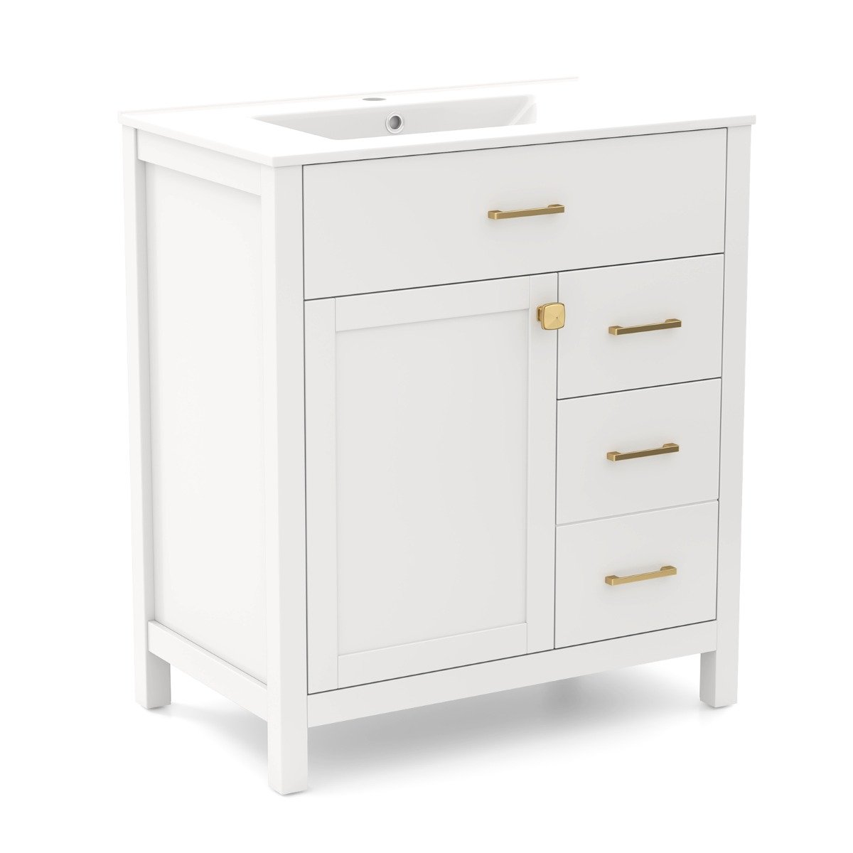 76CM 2-Tier Bathroom Vanity with Sink and Adjustable Shelve-White