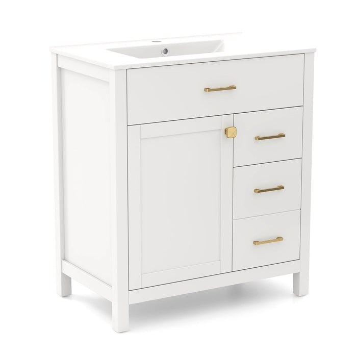 76CM 2-Tier Bathroom Vanity with Sink and Adjustable Shelve-White