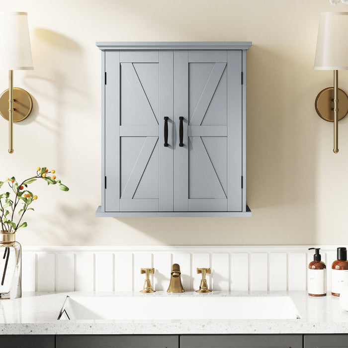 Bathroom Wall Cabinet with 2 Doors and Adjustable Shelves-White